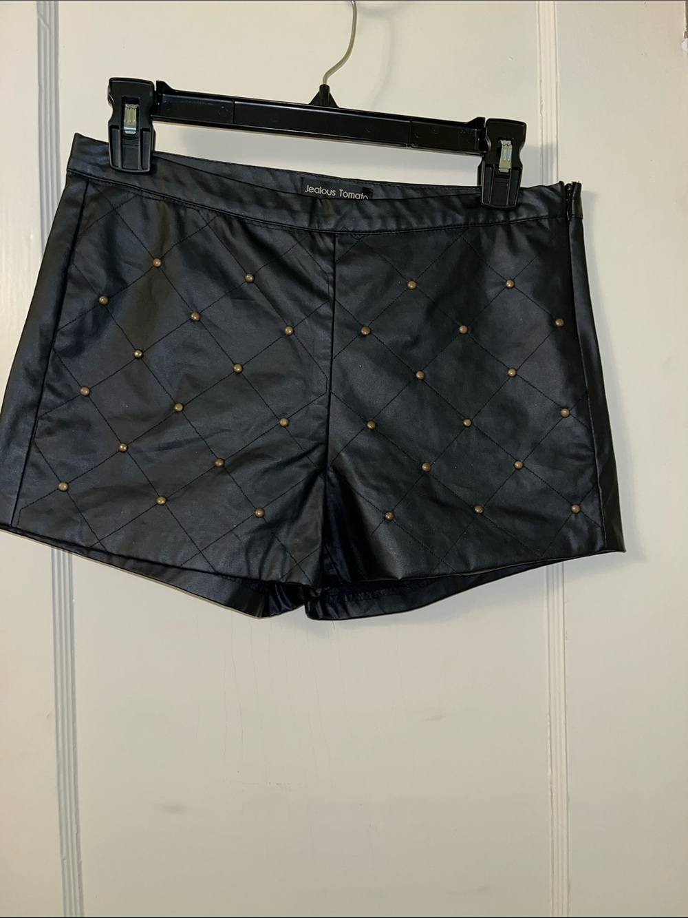 Jealous Tomato Black Quilted Faux Leather High-Waist Stud Shorts